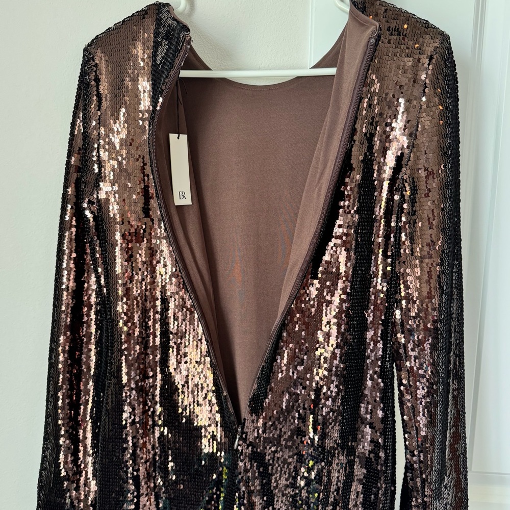 NWT Banana Republic Stretch Sequin Mini Dress Size Small Brown Party Fall Glam - Picture 14 of 16